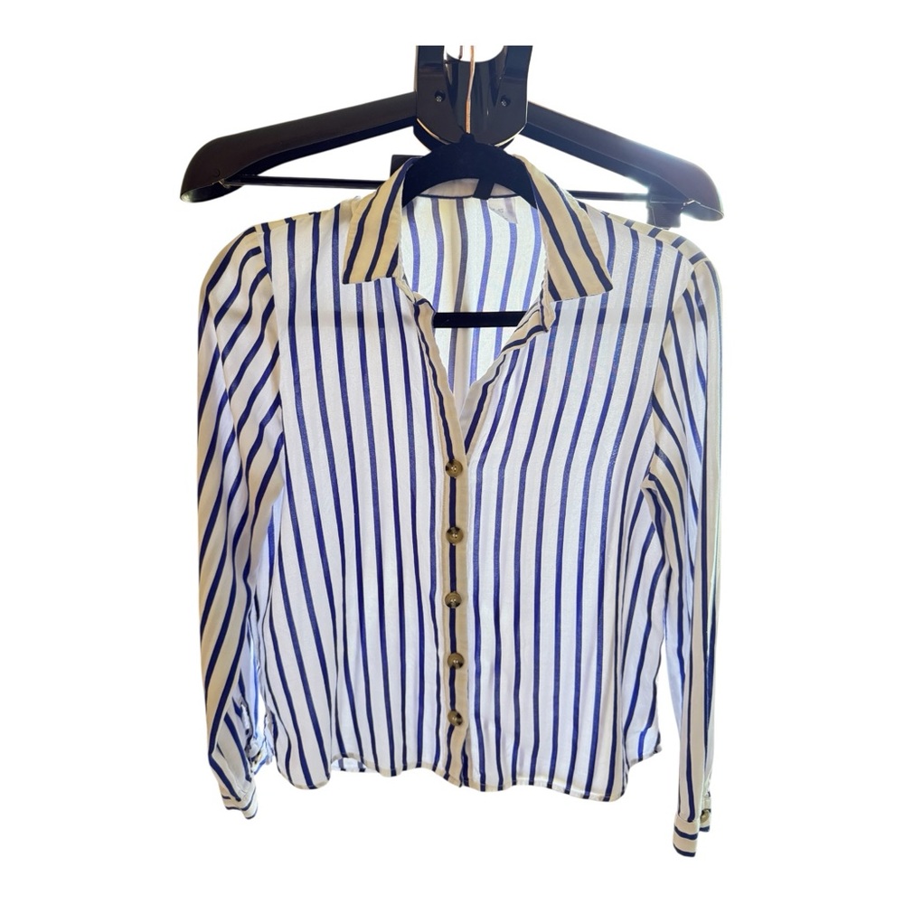 H&M Navy and White Striped Button-Down Shirt